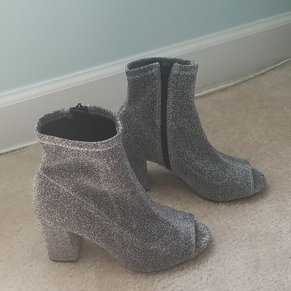 Glitter peep toe booties